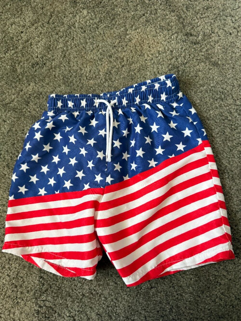 Boys American Flag Swim Trunks Size 7Y Patriotic Stars and Stripes Board Shorts